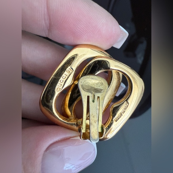 LOT 2039 24K gold plated Old Gucci vintage chain clip on earrings 1991 - Picture 5 of 16